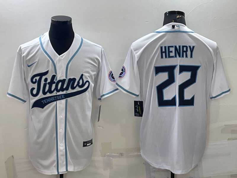 Men%27s Tennessee Titans #22 Derrick Henry White With Patch Cool Base Stitched Baseball Jersey->tennessee titans->NFL Jersey